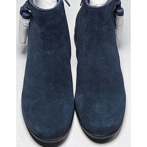 Vaneli Sport Dommie Navy Suede Ankle Boots Side Zip Wedge Booties Womens 5.5M